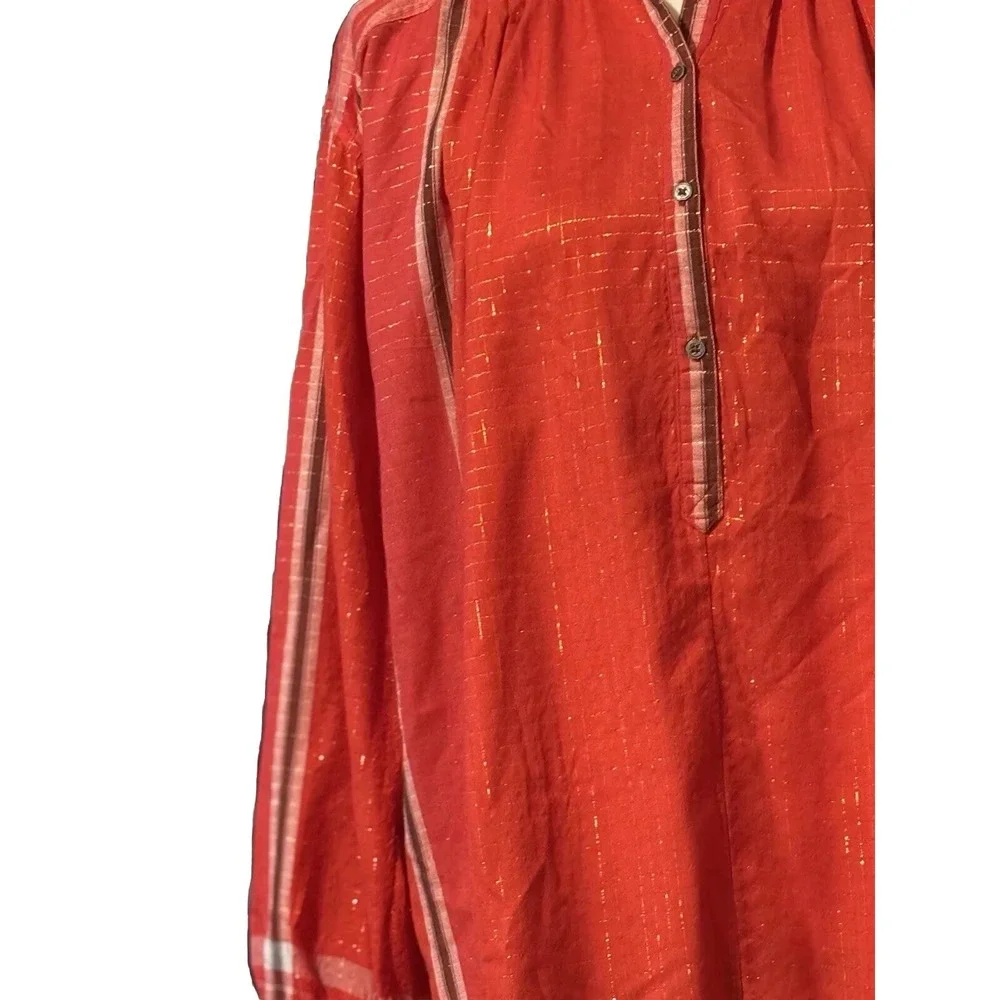 Free People Tunic Dress Red Stripes Metallic Buttons Gold Thread Long Size XS‎